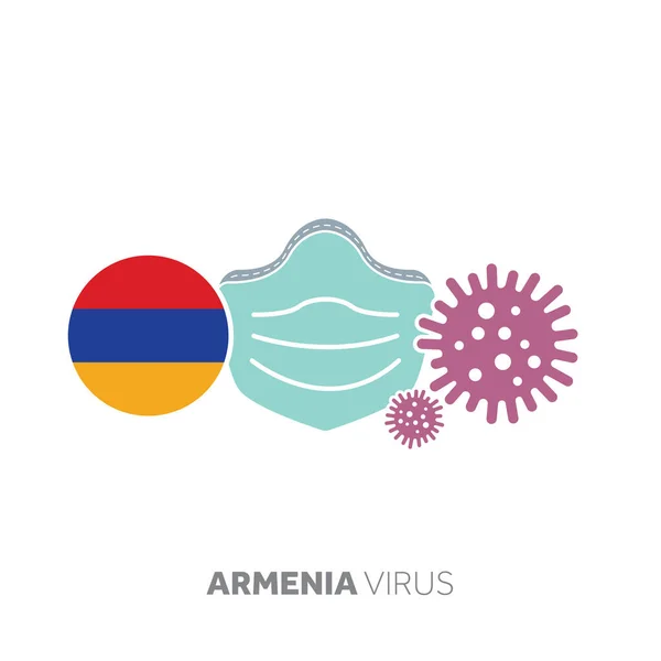 Armenia concetto di focolaio di coronavirus con maschera facciale e microbo virus — Vettoriale Stock