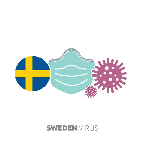 Концепция коронавируса Швеции с маской для лица и вирусным микробом — стоковый вектор