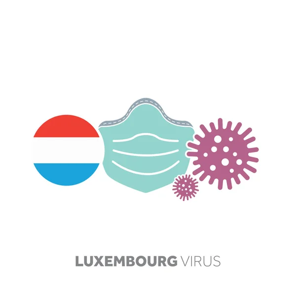 Lussemburgo concetto di focolaio di coronavirus con maschera facciale e microbo virale — Vettoriale Stock