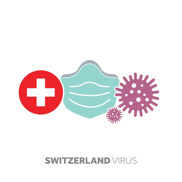 Концепция коронавируса Швейцарии с противогрибковой маской и вирусным микробом — стоковый вектор
