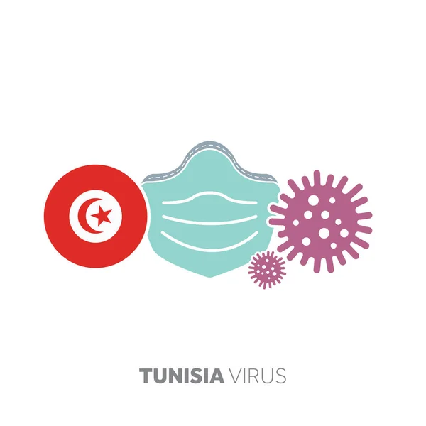 Tunisia concetto di focolaio di coronavirus con maschera facciale e microbo virus — Vettoriale Stock