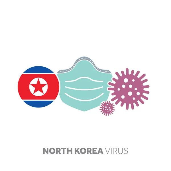 North Korea coronavirus output conception with face mask and virus microbe — 스톡 벡터