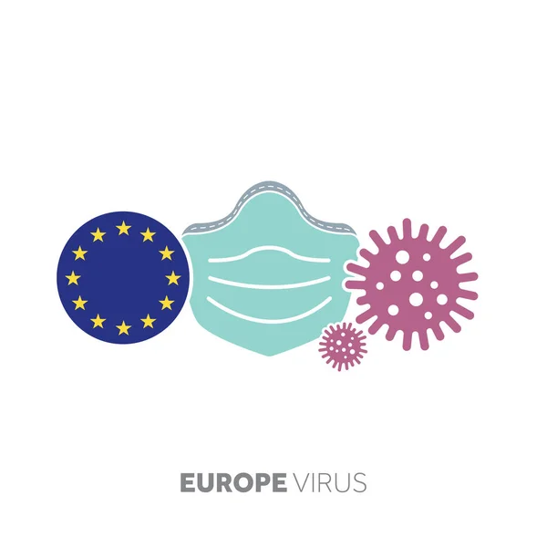 Европейская концепция коронавируса с маской для лица и вирусным микробом — стоковый вектор