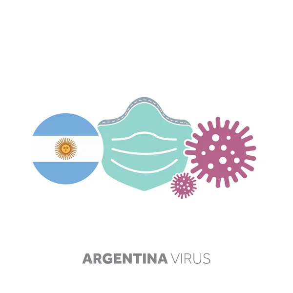 Поняття спалаху коронавірусу Аргентини з масками обличчя та мікробами вірусу — стоковий вектор