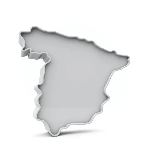 Spagna semplice mappa 3D in grigio bianco. Rendering 3D — Foto Stock
