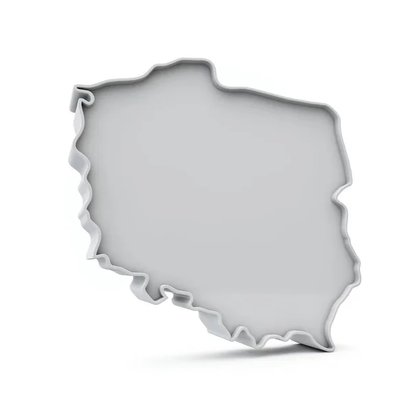 Pologne carte 3D simple en gris blanc. Rendu 3D — Photo