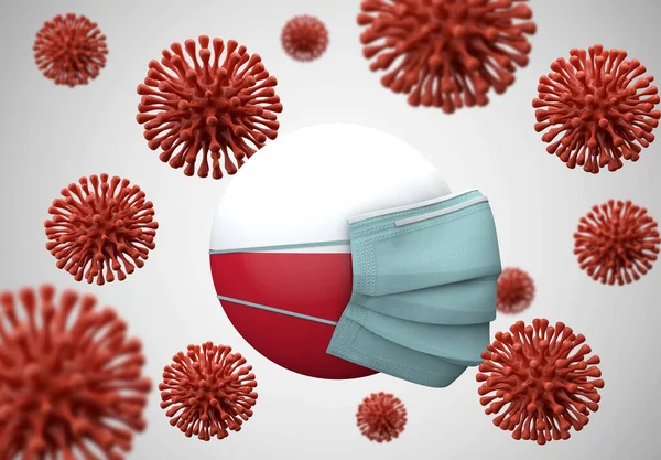 Bandera de Polonia con máscara protectora. Concepto de Coronavirus. Renderizado 3D — Foto de Stock