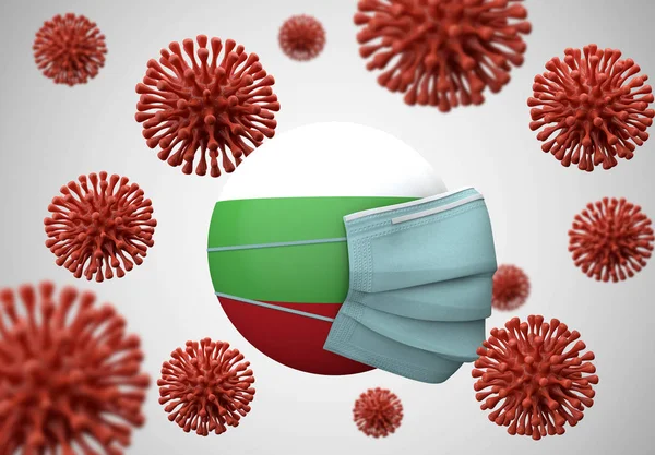Bandera de Bulgaria con máscara protectora. Concepto de Coronavirus. Renderizado 3D — Foto de Stock