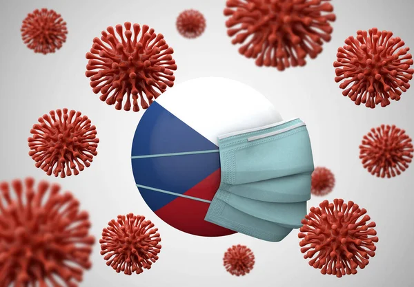 Bandera de República Checa con mascarilla protectora. Concepto de Coronavirus. Renderizado 3D — Foto de Stock