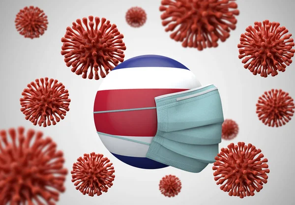 Costa Rica vlag met beschermende gezichtsmasker. Coronavirus concept. 3d Render — Stockfoto