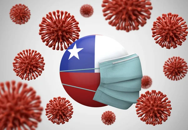 Chile zászló védő maszkkal. Coronavirus koncepció. 3d Renderelés — Stock Fotó