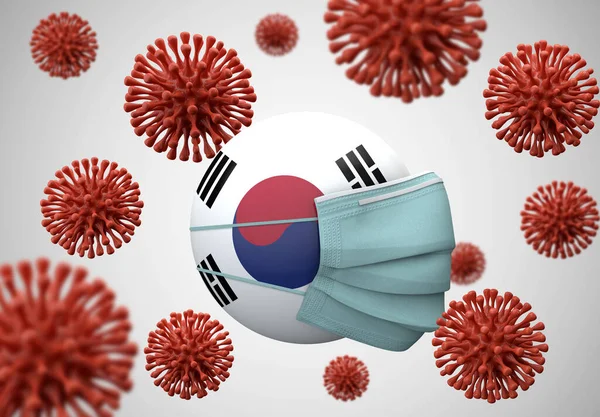 Dél-Korea zászló védő maszkkal. Coronavirus koncepció. 3d Renderelés — Stock Fotó