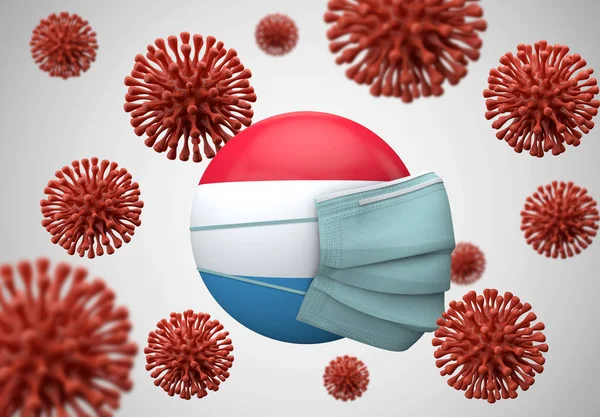 Люксембургский флаг в защитной маске. Концепция коронавируса. 3D Render — стоковое фото