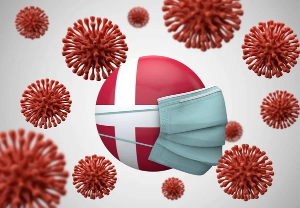 Bandera de Dinamarca con máscara protectora. Concepto de Coronavirus. Renderizado 3D — Foto de Stock