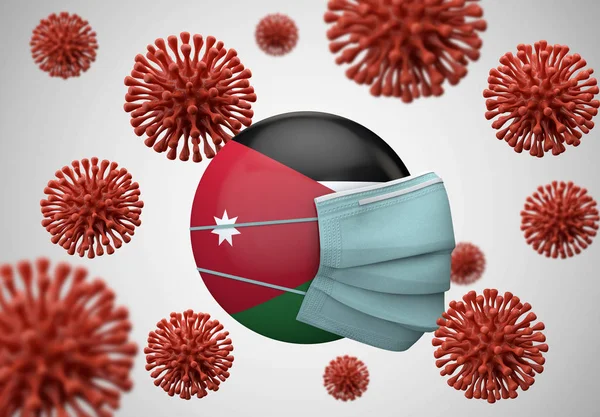 Koruyucu maskeli Jordan bayrağı. Coronavirus konsepti. 3d Hazırlama — Stok fotoğraf