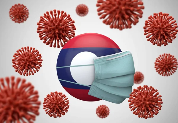 Флаг Лаоса с защитной маской. Концепция коронавируса. 3D Render — стоковое фото