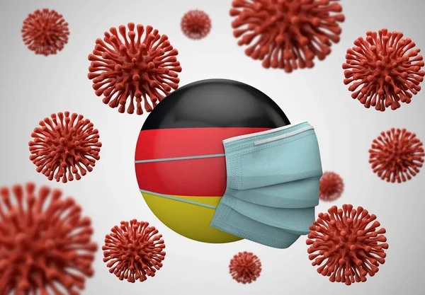 Germania bandiera con maschera protettiva. Concetto di Coronavirus. Render 3D — Foto Stock