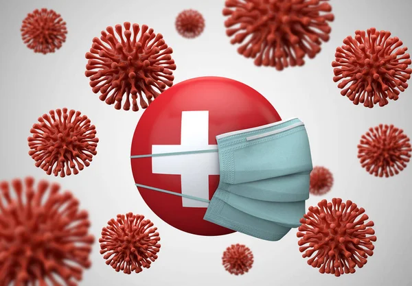 Флаг Швейцарии с защитной маской. Концепция коронавируса. 3D Render — стоковое фото