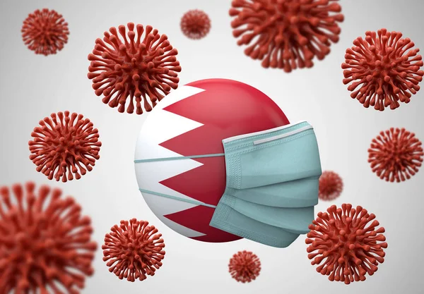 Bandera de Bahréin con máscara protectora. Concepto de Coronavirus. Renderizado 3D — Foto de Stock