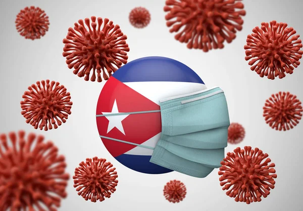 Cuba flag with protective face mask. Coronavirus concept. 3D Render