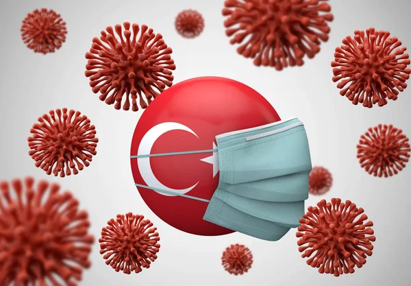 Turkey flag with protective face mask. Coronavirus concept. 3D Render — Stock Photo, Image