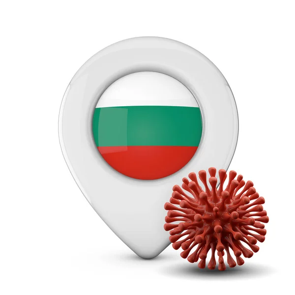 Bulgaria location marker with virus or disease microbe. 3D Render