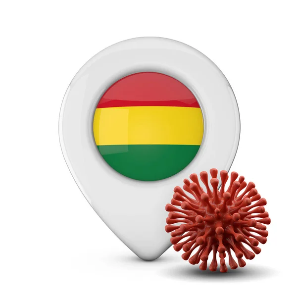 Bolivia location marker with virus or disease microbe. 3D Render