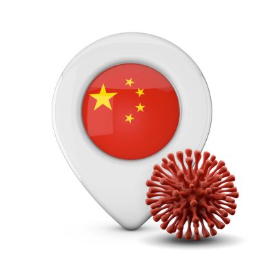 Virüs ya da hastalık mikrobu içeren Çin konumu. 3d Hazırlama