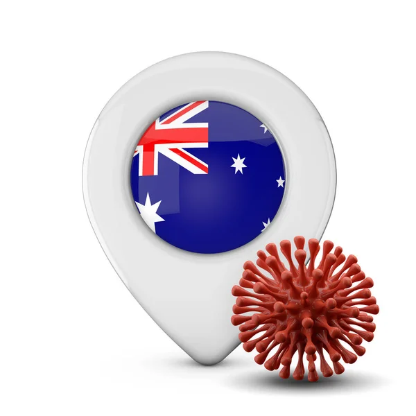 Australia location marker with virus or disease microbe. 3D Render