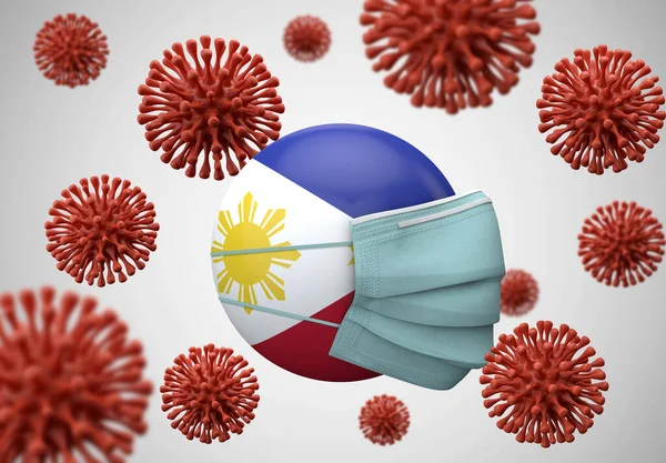 Philippines flag with protective face mask. Coronavirus concept. 3D Render