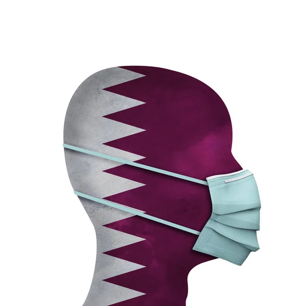 Qatar assistenza sanitaria. Persona con maschera protettiva. Render 3D — Foto Stock