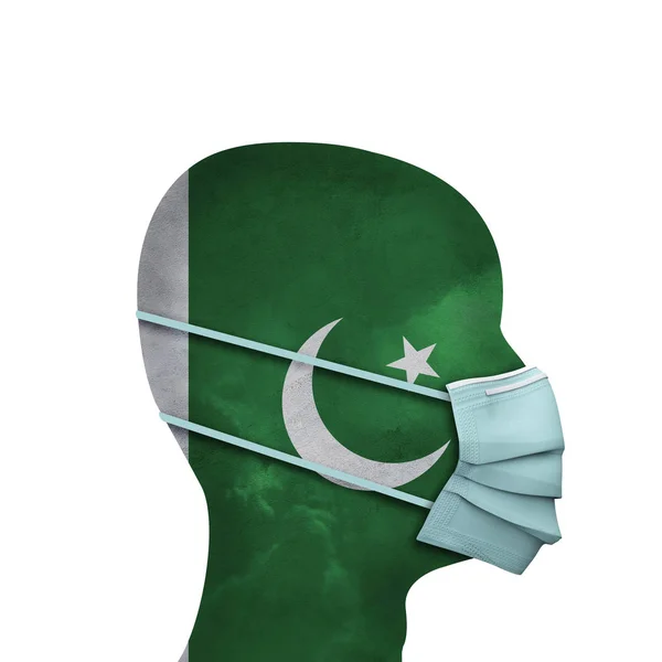 巴基斯坦医疗保健。戴防护面罩的人3d渲染 — 图库照片