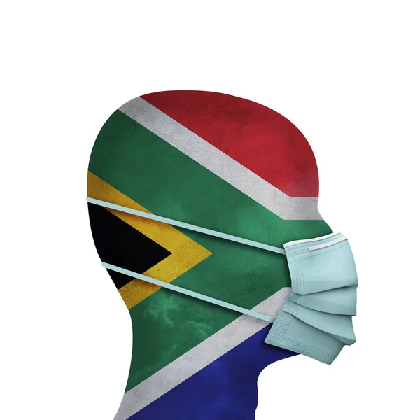 Jihoafrická zdravotní péče. Osoba s ochrannou obličejovou maskou. 3D vykreslení — Stock fotografie