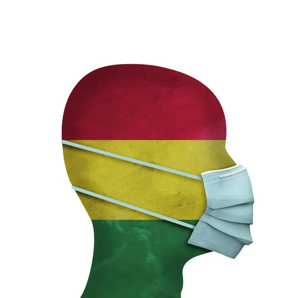 Bolivia assistenza sanitaria. Persona con maschera protettiva. Render 3D — Foto Stock