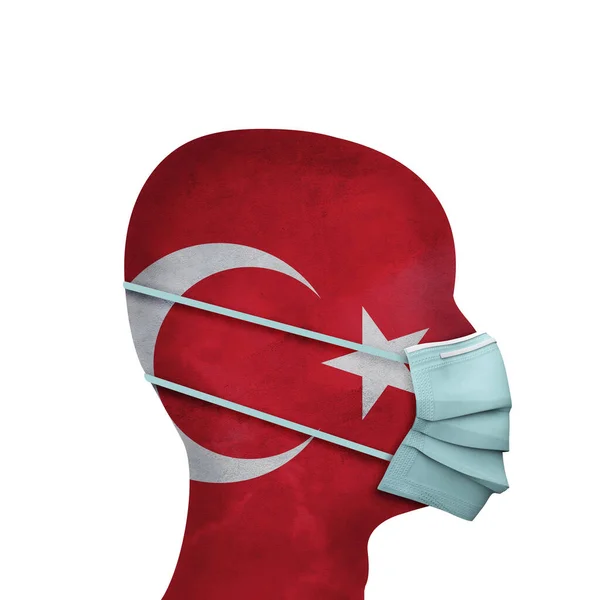 Salud en Turquía. Persona con máscara facial protectora. Renderizado 3D —  Fotos de Stock