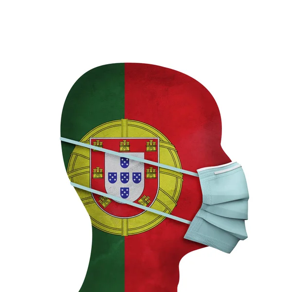 Portogallo assistenza sanitaria. Persona con maschera protettiva. Render 3D — Foto Stock