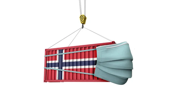 Noruega contenedor de carga de bandera con máscara protectora. Renderizado 3D —  Fotos de Stock