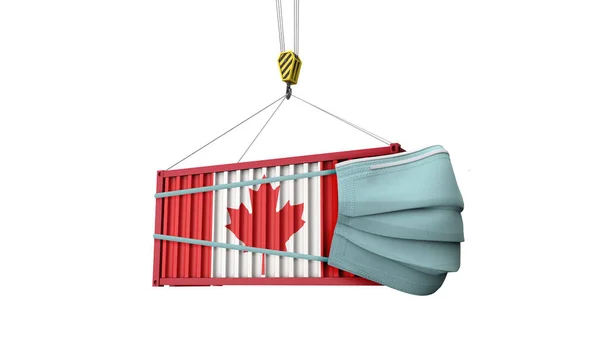 Kanada 'da koruyucu maskeli bir kargo konteynırı var. 3d Hazırlama — Stok fotoğraf