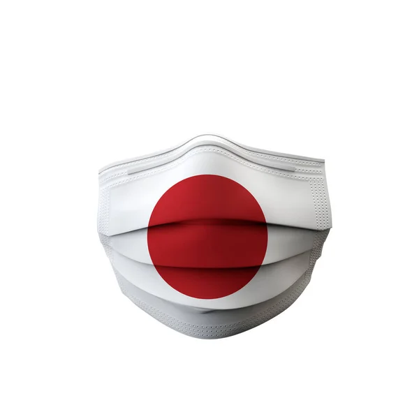 Bandeira do Japão máscara médica de proteção. Renderização 3D — Fotografia de Stock