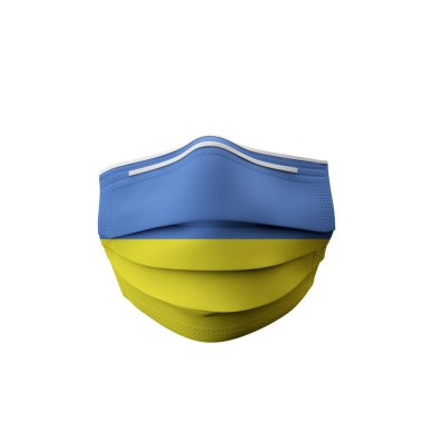 Ukrayna bayrağını koruyan tıbbi maske. 3d Hazırlama