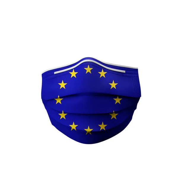Bandera de Europa máscara médica protectora. Renderizado 3D —  Fotos de Stock