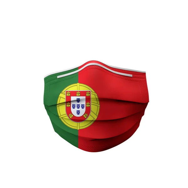 Máscara médica protectora bandera de Portugal. Renderizado 3D — Foto de Stock