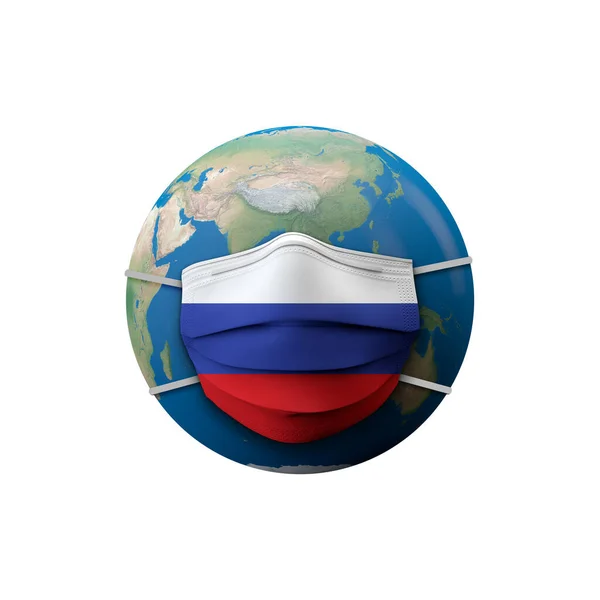 ロシアの旗保護医療マスク。3Dレンダリング — ストック写真