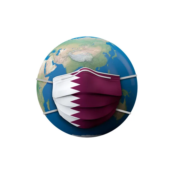 Katar zászló védő orvosi maszk. 3d Kiolvasztás — Stock Fotó