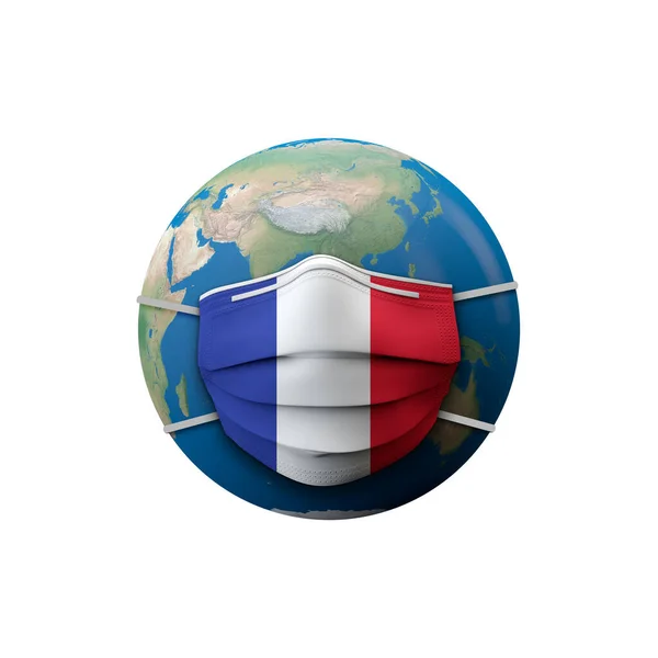 Fransa bayrağı koruyucu tıbbi maske. 3d Hazırlama — Stok fotoğraf