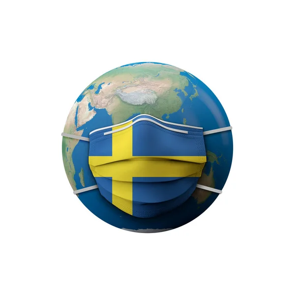 スウェーデンの旗保護医療マスク。3Dレンダリング — ストック写真