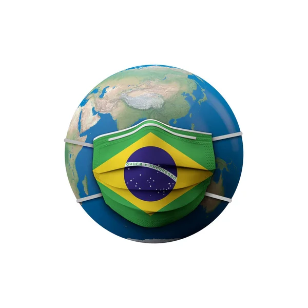 Brazilië vlag beschermende medische masker. 3d Rendering — Stockfoto