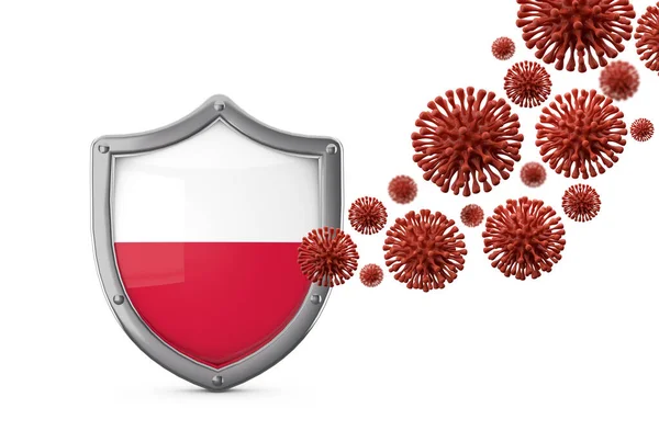 Polen flagga sköld skydd mot ett virus bakterier. 3d Uppsägning — Stockfoto