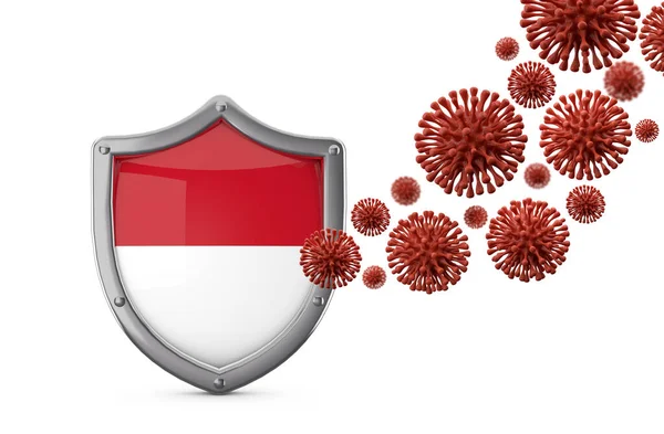 Ινδονησιακή σημαία ασπίδα προστασίας από βακτήρια του ιού. 3d αποτύπωση — Φωτογραφία Αρχείου
