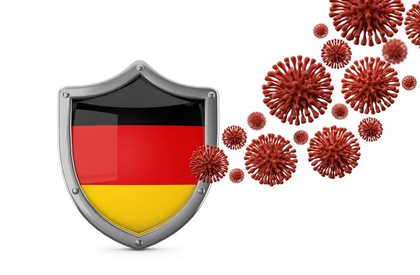 Germania protezione scudo bandiera contro un virus batteri. Render 3D — Foto Stock